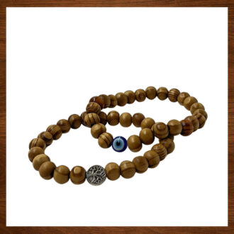 Βραχιόλι με ξύλινες χάντρες με μάτι και δέντρο της ζωής