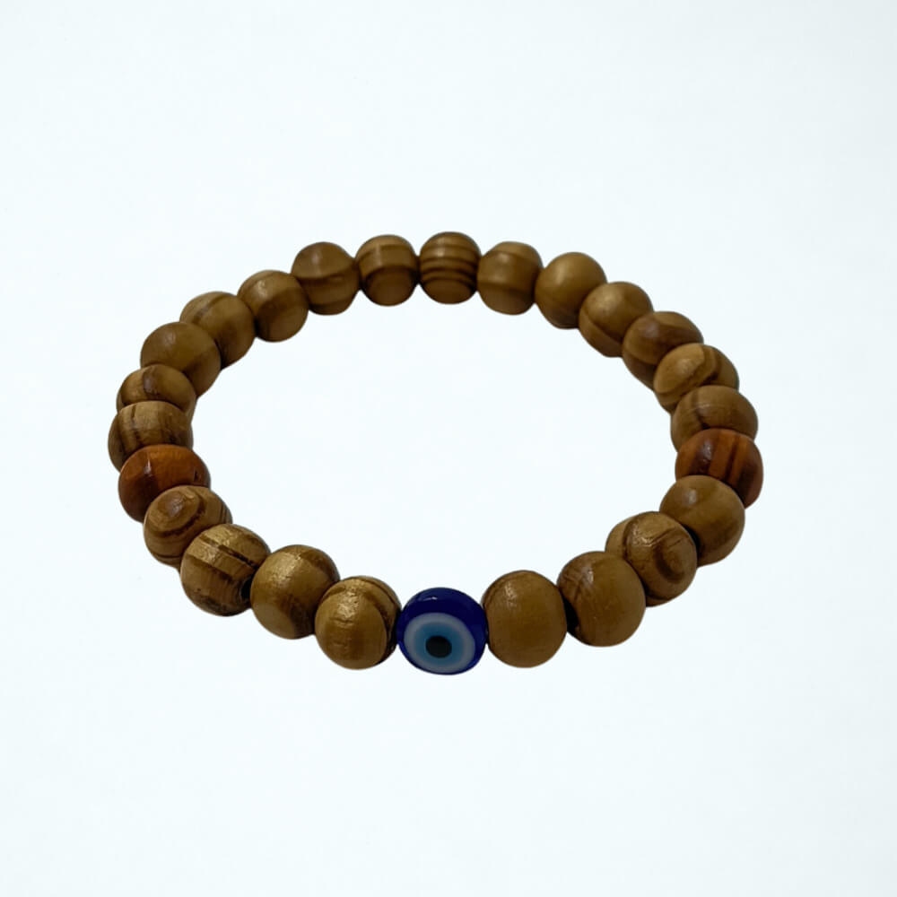 Βραχιόλι με ξύλινες χάντρες με μάτι και δέντρο της ζωής