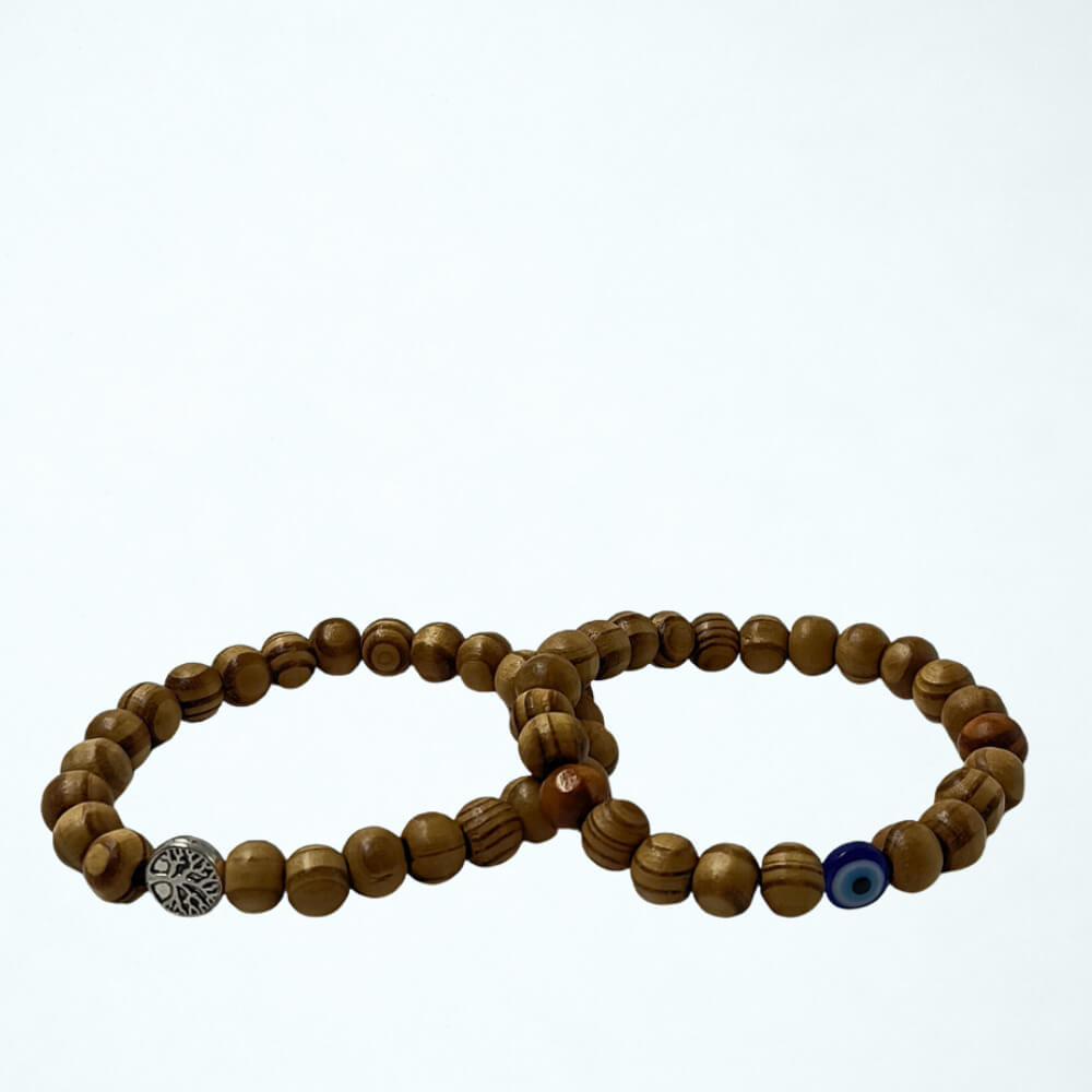 Βραχιόλι με ξύλινες χάντρες με μάτι και δέντρο της ζωής