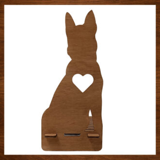 Βάση κινητού από ξύλο με σχέδιο σκύλου και καρδιάς