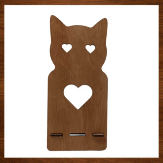Ξύλινη βάση κινητού γάτα με καρδιά