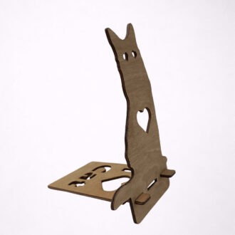 Ξύλινη βάση κινητού σε σχέδιο γάτας με καρδιά