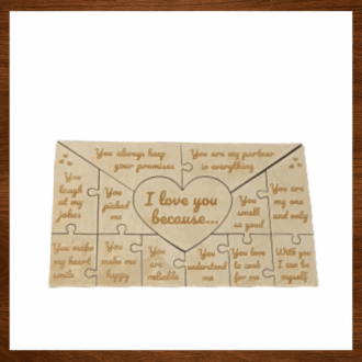 Ξύλινο puzzle καρδιά για ζευγάρια με μήνυμα I love you because
