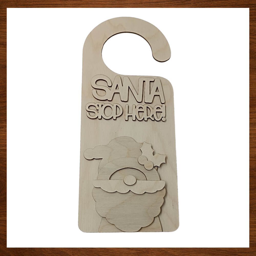 Ξύλινο χριστουγεννιάτικο κρεμαστό πόρτας Santa Stop Here