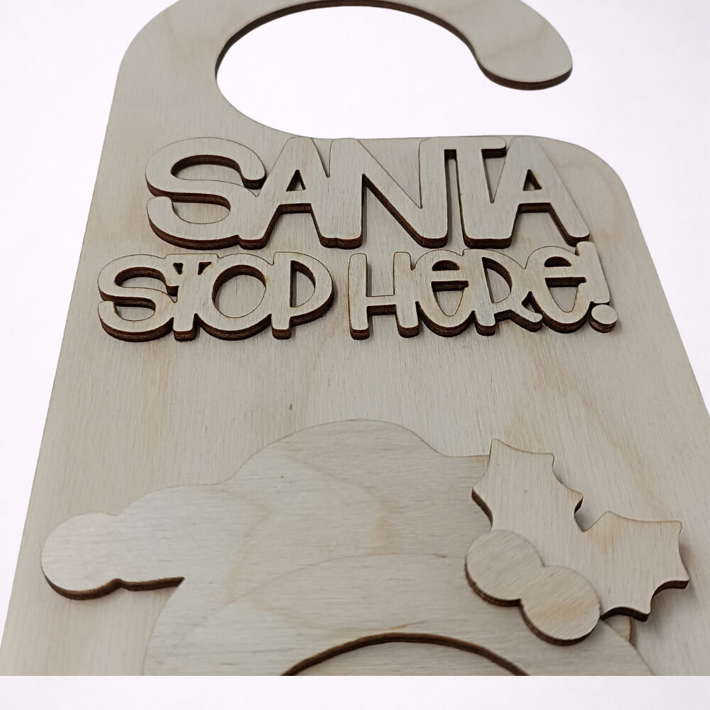 Ξύλινο χριστουγεννιάτικο κρεμαστό πόρτας Santa Stop Here