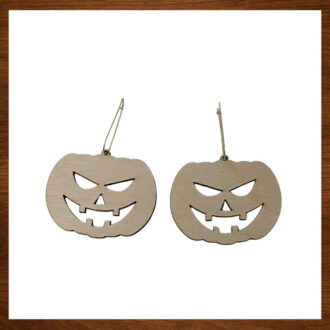 Ξύλινα σκουλαρίκια κολοκύθα Halloween με spooky πρόσωπο