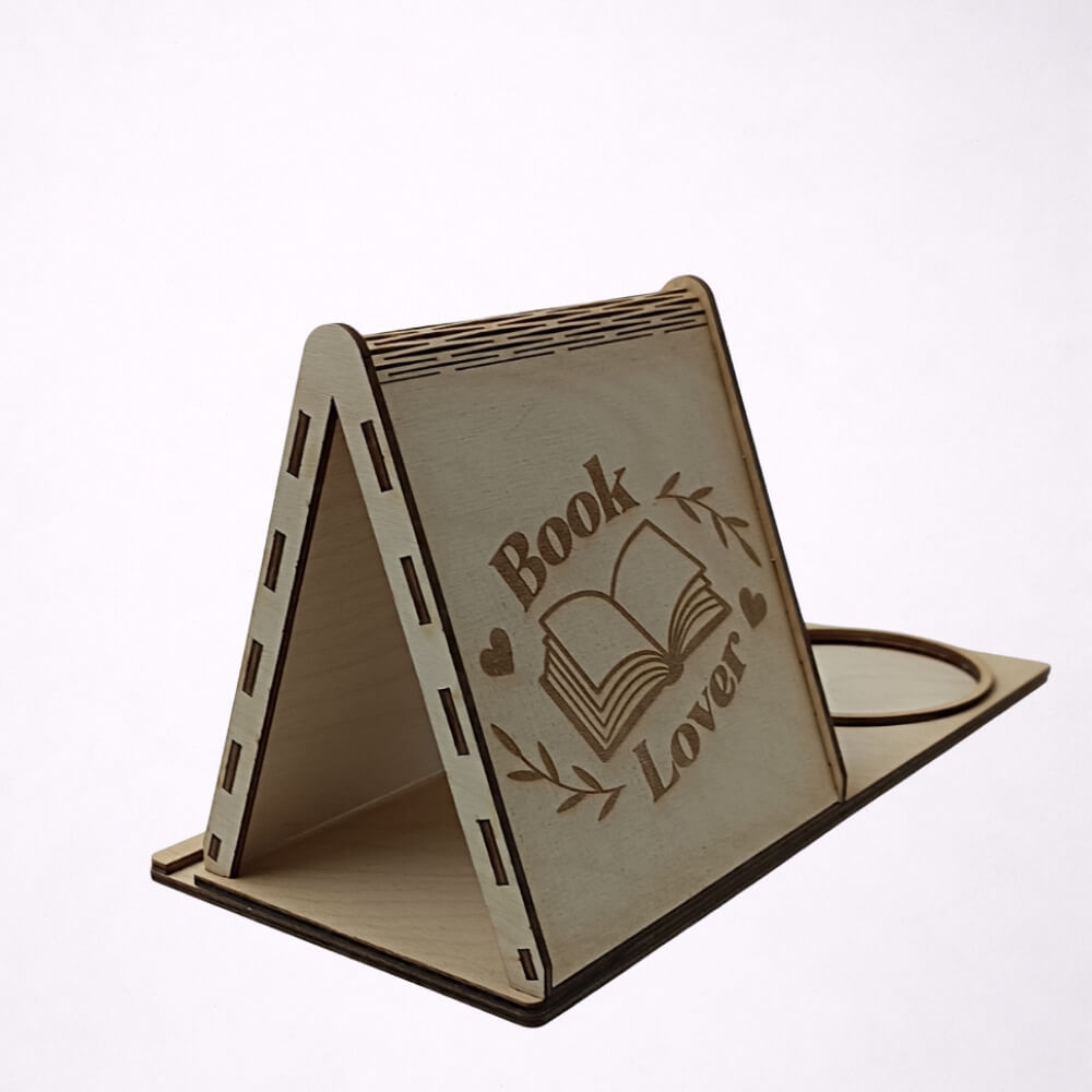 Ξύλινη Θήκη Βιβλίου με Βάση για Κούπα Book Lover.