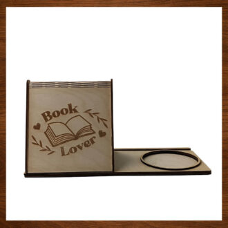 Ξύλινη Θήκη Βιβλίου με Βάση για Κούπα Book Lover.