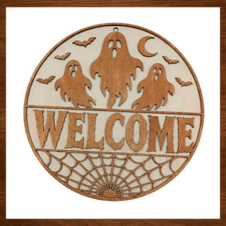 Ξύλινο Διακοσμητικό Halloween Welcome με Φαντάσματα