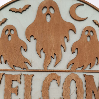 Ξύλινο Διακοσμητικό Halloween Welcome με Φαντάσματα