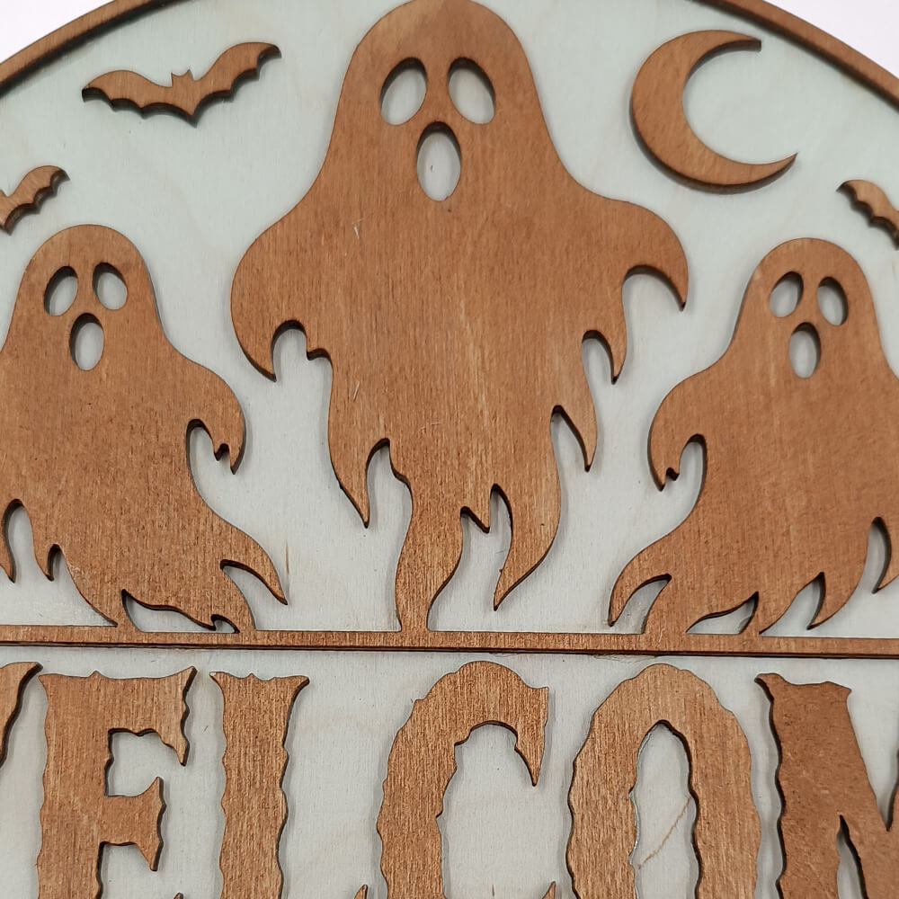 Ξύλινο Διακοσμητικό Halloween Welcome με Φαντάσματα