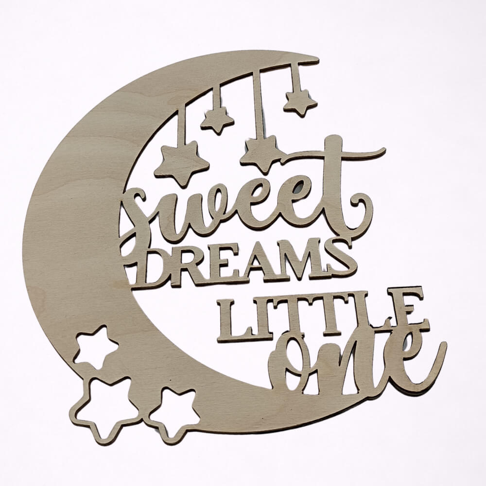Ξύλινο φεγγάρι με αστέρια και επιγραφή Sweet Dreams
