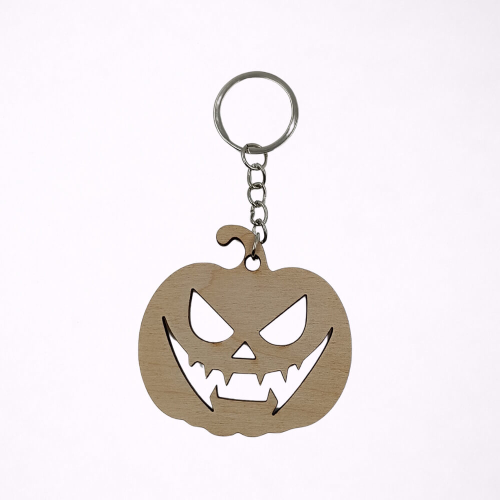 Ξύλινο Μπρελόκ Κολοκύθα Halloween με τρομακτικό πρόσωπο