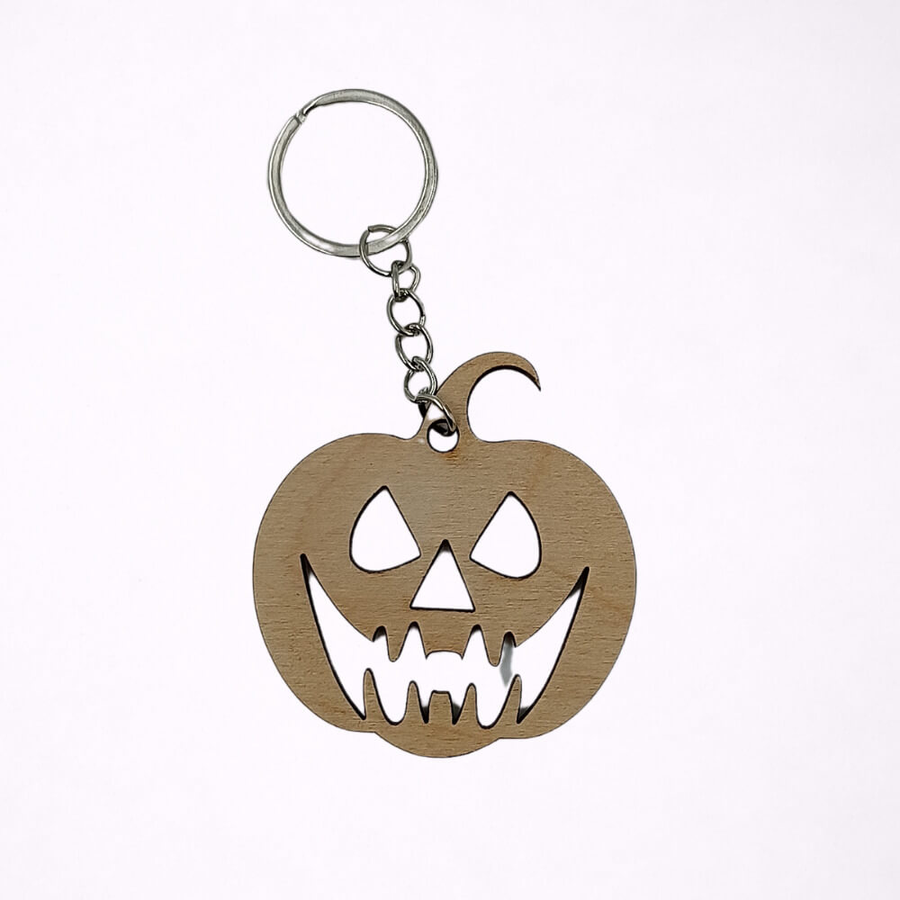 Ξύλινη κολοκύθα Halloween μπρελόκ με μεταλλικό κρίκο
