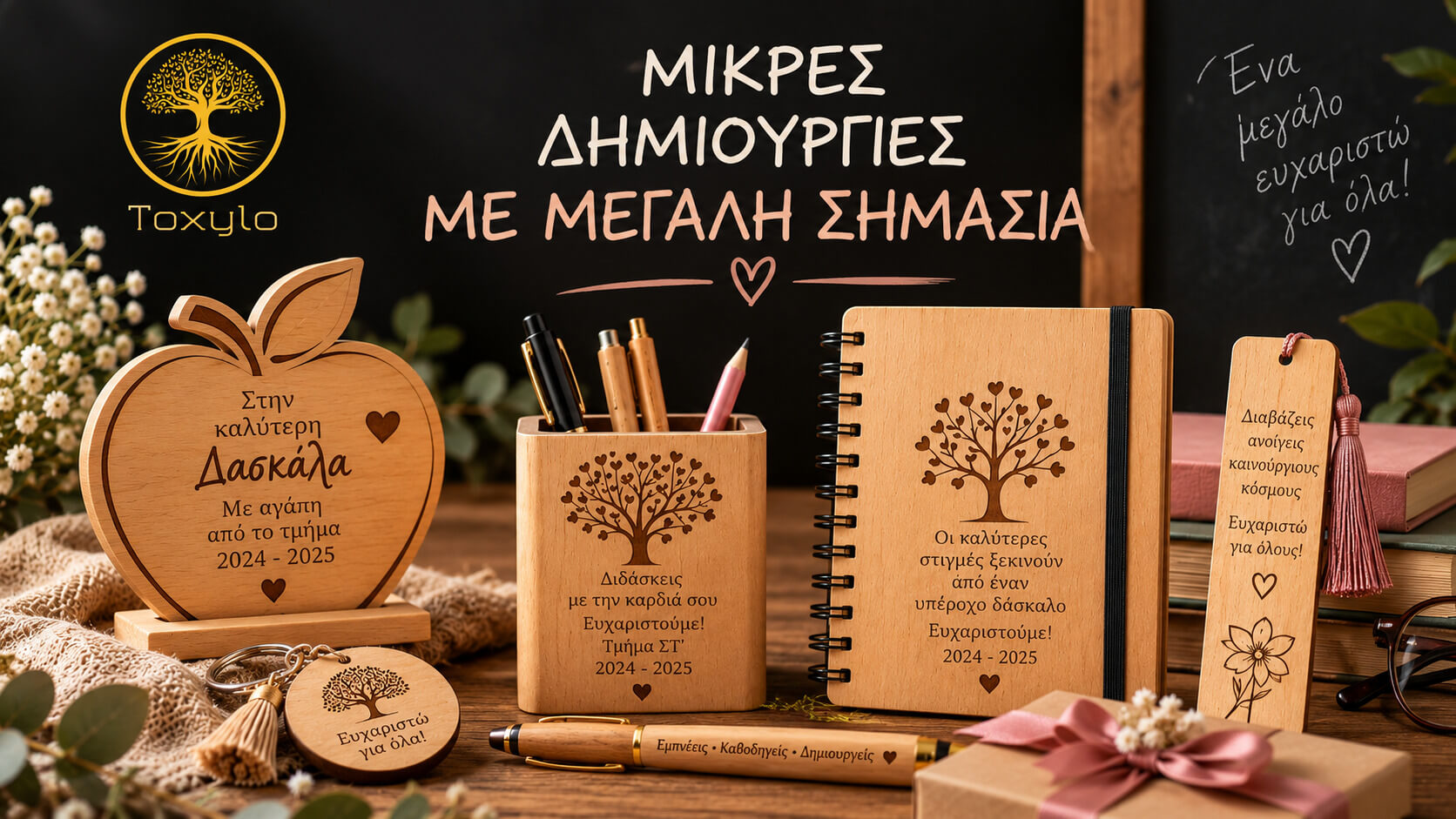 Πρωτότυπα δώρα για δασκάλα και δάσκαλο από ξύλο σιμίδας με προσωποποιημένη χάραξη